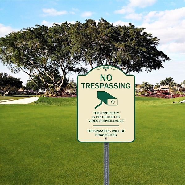 Designer Series Sign-No Trespassing, Tan & Green Heavy-Gauge Aluminum